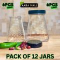 PYRAMID JAR PACK OF 6 JARS FOR KITCHEN PLASTIC STORAGE BOX BURNI ORGANIZER MASALA JAR SET CONTAINER RACK CANDY FOOD GRADE BPA FREE PURE PET MATERIAL FOR DAAL ACHAR SALT SUGAR CANDIES. 