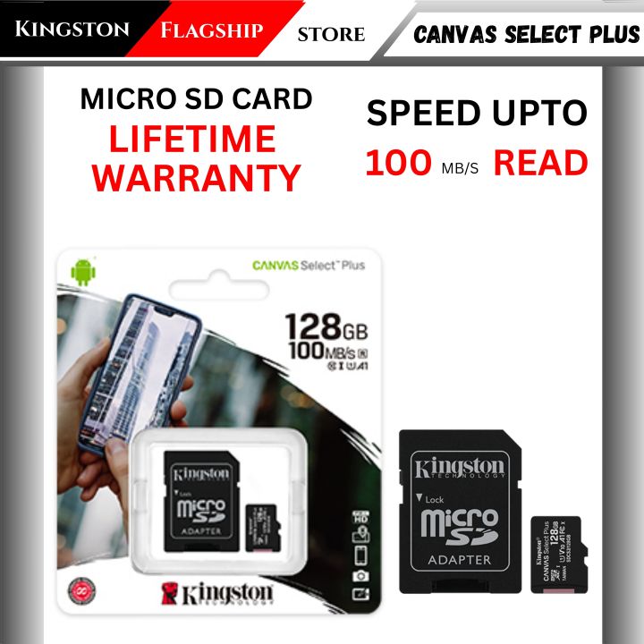 Kingston Memory Card Micro SD 64/128/256/512 GB - Lifetime Warranty - Canvas Select Plus