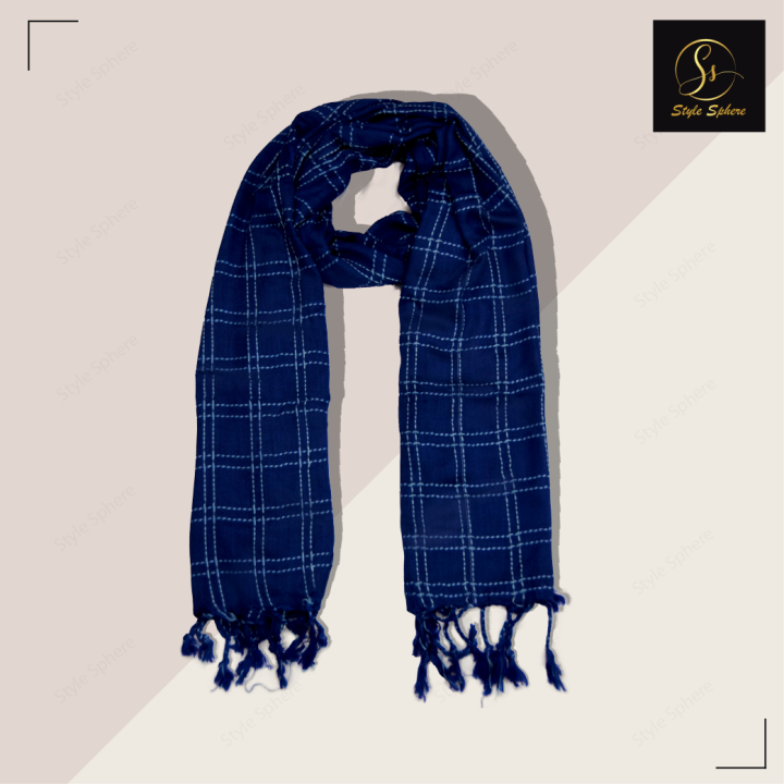Ladies Stoles Trendy staller for women, Khaddi check Hijab Scarf fashion dupattas for girls, versatile ladies stole in Lawn stuff – Dark blue