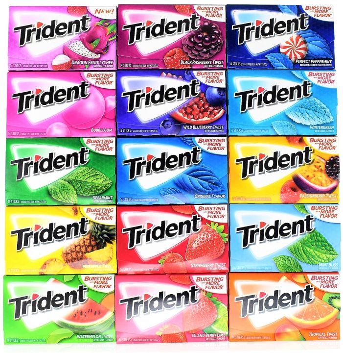 TRIDENT BUBBLE GUM ALL FLAVORS AVAILABLE 14 STICKS. PRICE FOR ONE PRODUCT EACH BUBBLE PKT