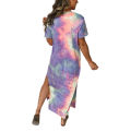 2021 Women's Summer Loose Maxi Dress, Casual Round Neck Short Sleeve Pocket Long Dress with Side Slit. 