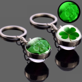 Clover Keychain Four Leaf Clover Glass Bal L Double Side Pendant Metal Keyring Lucky Jewelry Gift. 