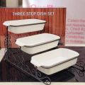 Premium Quality Three Step Serving Dish Set - Material Ceramic - Dish Size 10"- Super Quality Three Step Serving Dishes Set With Metal Black Stand.. 