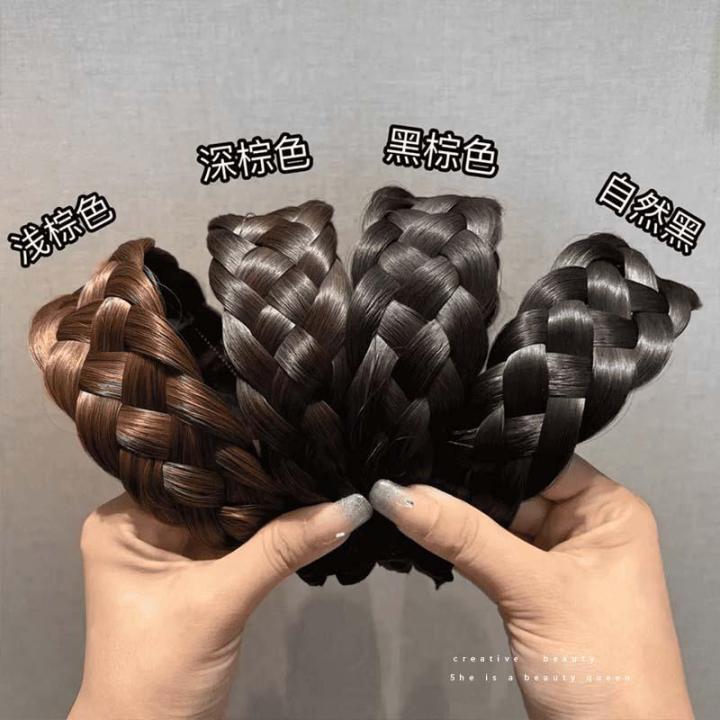 【They all say it looks good】 Five-Strand Braid Widened Wig Hair Hoop Women's Hand-Woven Twist Braid Headband Braided Hair High Skull Top Acrylic Hair Accessories