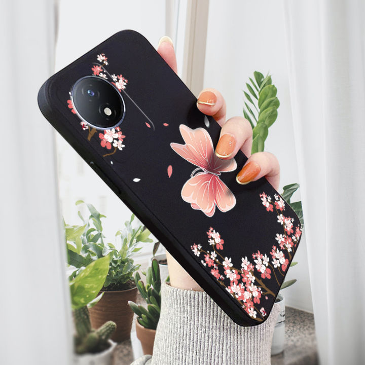 BILI for Vivo Y02 Y02A Y02T Back Cover Pink Butterfly for Boys Girls Multicolor Liquid Silicone Case Soft Square Lens Protection Phone Cases