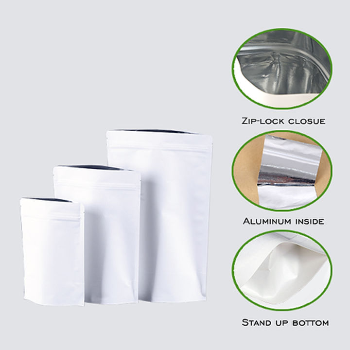 13x18.5 cm food Grade White Kraft Paper With Aluminum Lamination Standup Pouches 50pcs/Lot