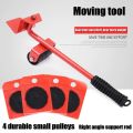 5 in 1 Heavy Furniture Moving Tool Kit Heavy Object Mover Portable Furniture Transport Lifter & Furniture Slider Moving House Cabinet Sofa Bed Desk 4 Wheeled Mover Roller 1 Wheel Bar Hand Tools Set - Red. 