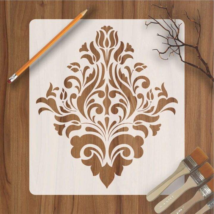 Element Damask Pattern Reusable Stencil For Canvas And Wall Painting.ID ...