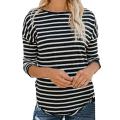 Women Stripe  Print  O-Neck Casual Top T Shirt Ladies  Long Sleeve Blouse FR289. 