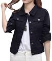 Ats-Regular Collar Black Womens Denim Jacket. 