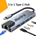 SPEED-X 5 IN 1 Type C Hub - MULTI-PORT TYPE C 4K HDMI USB 3.0 CONVERTER - 1 LAN + TYPE-C +USB*2 + HDTV - Adapter Connecter Converter Chargers Cable for all Laptop , Macbook New Air Pro M1 M2 , Mobile Phone , Tablet , Ipad. 