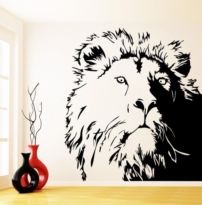 big size- 4 x 3.5 feet- Lion Face View attitude nature animal style wall stickers, decal, vinyl for boys, girls., kids, office, cars, room, home decoration Decor Lovers - Black color- Lucky garnet