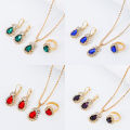 【Hot demand】Europe and America ins Water Drop Jewelry Set Personalized Fashion Color Rhinestone Necklace Earrings Ring Set Bridal Jewelry.