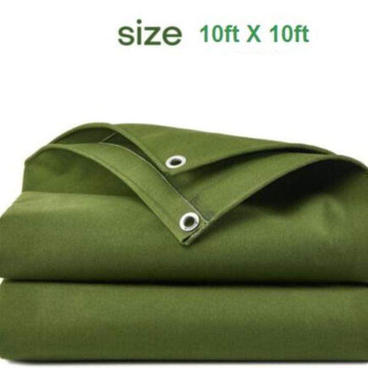 Heavy Duty Canvas Tarp Waterproof size (10ft X 10ft) USED FOR SUNSHADE AND OTHER OUTDOOR ACTIVITIES (With hooks on every 3 feet distance on sides and double stitched edge to edge borders)