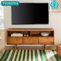 TVUNIT113 - Oak Wood Antique TV Console Brown Polish Finish Entertainment Unit Caramel & Walnut Modern Living Room TV Bedroom Furniture Desk. 