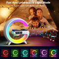 Urban Enterprises-G63 G-Shape Smart Lamp Multifunction Bluetooth Speaker Desk/Table Lamp With Wireless Charger | Digital Alarm Clock | 15W Fast Charging | APP Control RGB Atmosphere Night Light for Room Decoration. 