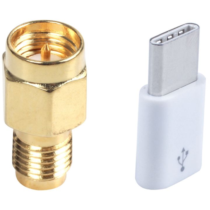 1x USB Type C 3.1 Male to Micro-USB 2.0 5 Pin Female Data Adapter & 1x SMA Male Plug to RP-SMA Female RF Coax Adapter
