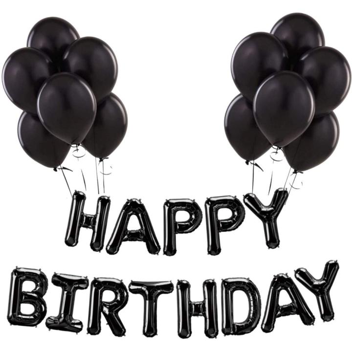 Happy Birthday Banner 16 Inch Foil Birthday Sign Birthday Balloons With 12 Black Latex Balloons Perfect For Birthday Party Decorations(black)