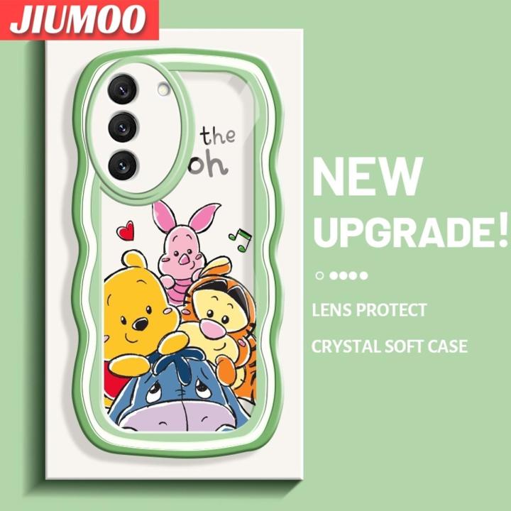 JIUMOO For Samsung S22 Plus S22 Ultra 5G Case Cartoon Cute Animal Macaron Colorful Lovely Cream Wave Border Soft Clear Shockproof Phone Cases Creative Camera Transparent Casing Simple Gentle Protective Cover