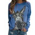 G&H Women Fashion Autumn Long Sleeve Pullover Blouse Donkey Print Loose Sweatshirt. 