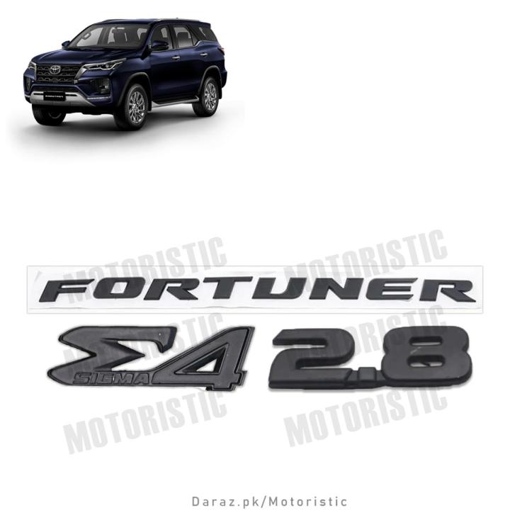 Motoristic Set of 3 Emblems for Fortuner Sigma 4 (Black Color) - Hood Emblem, Sigma 4 Emblem, and 2.8 Emblem