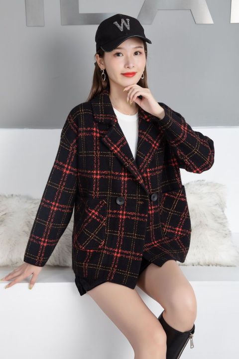 Yfashion%20Women%20Short%20Pea%20Coat%20Retro%20Trendy%20Plaid%20Suit%20Collar%20Coat%20Elegant%20%20Fit%20Single-breasted%20Warm%20Jacket%20color%20-%20Image%205