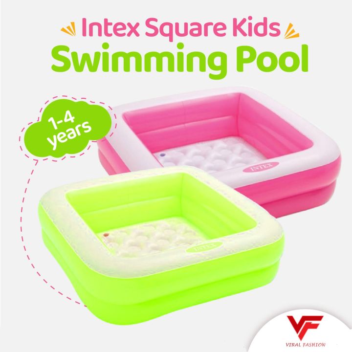 INTEX 57100 Play Box Pool for Toddlers 57100 Square  Inflatable Swimming Pool Kids Play Pool Baby Pool Swiming Pool Big For Kids Size 33.5" X 33.5" X 9" (85cm x 85cm x 23cm)