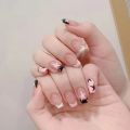 y2k Nails 24pcs Nails Black Pink Color French Press Nail Tips with Five-pointed Star Pattern Artificial Nail Tips for Girls. 