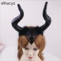 New Halloween Big Black Long Ox Horn Headband Movie Demon Evil Queen Glitter Hair Hoop Halloween Party Cosplay Costume Headpiece. 