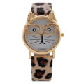 【ETOP】Leopard Cat Face Women Geneva Watch Leather Strap Analog Quartz Wrist Watches Kids Clock Gold Ladies Watch Relogio Feno. 