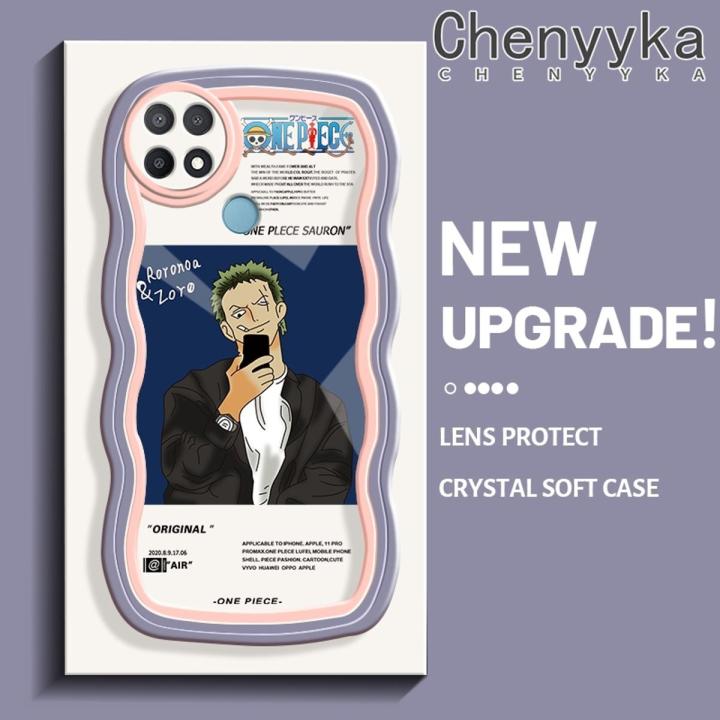 chenyyka For OPPO A15 A15s A35 4G Case Fashion Roronoa Zoro Pattern Colorful Lovely Cream Wave Border Soft Clear Shockproof Phone Cases Creative Camera Transparent Casing Simple Gentle Protective Cover