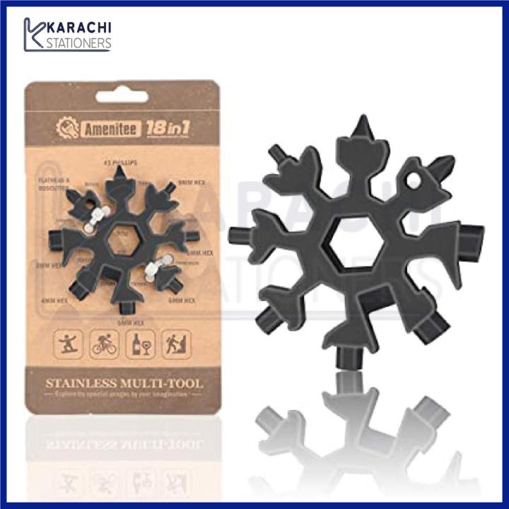 18 In 1 Snowflake Wrench Multi Tool Spanner Hex Multifunction Stainless Steel Survival Tools Screwdriver Bottle Opener Allen Key Keyring Pocket Portable EDC Keychain Compact Universal For Repairing Gadget Household Equipment Travel Hiking Cycling