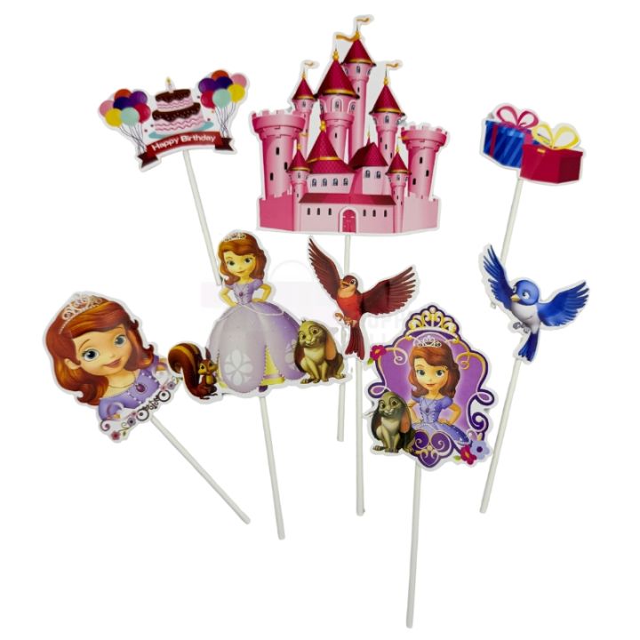 Princess Sofia Theme Cake Toppers - Cake Toppers - Pink Colors - Girls Theme - Pack Of 6 Cake Toppers