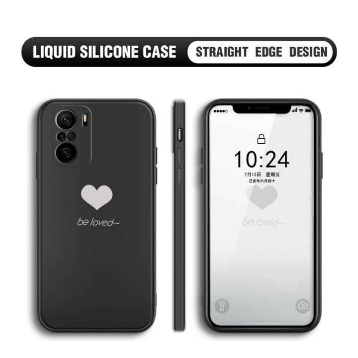 BILI for Xiaomi Poco F3 / Redmi K40 / K40 Pro Back Cover Be Loved Multicolor Liquid Silicone Phone Case Soft Square Lens Protection Phone Cases