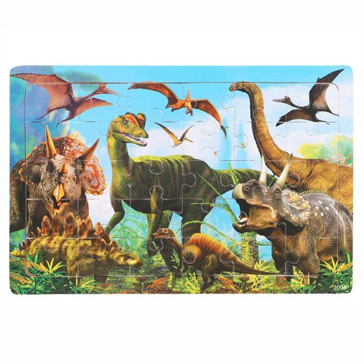 30Pieces Animals Dinosaur Puzzle Wooden Preschool Kids Baby Puzzles Cartoon Learning Educational Christmas Toys For Children