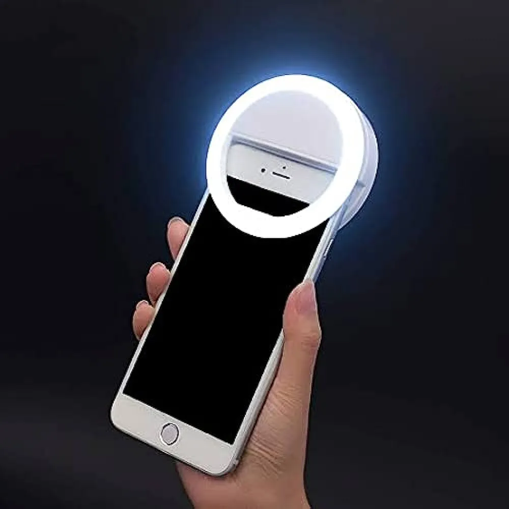 Mobile Selfie Ring Light – Portable Mini Selfie LED Lamp Ring Light for Mobile Phones – Rechargeable Ring Light with Charging Cable For Tik Tok and Photography - Brightness Adjustment Selfie Light With LED Camera Photography Flash Light for Smart phones