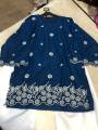 2 Pcs Teal Embroidered Lawn Suit For Women Soft Fabric Blue Casual Wear Summer High Quality Modern Look. 