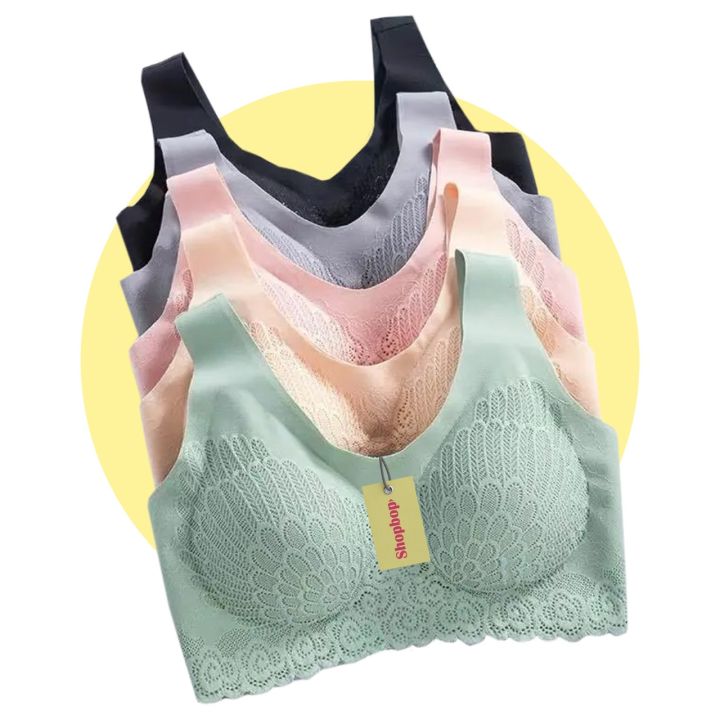 SHOPBOP Latex Bra Women Underwear Seamless Bras with Pad Vest Top Bra  Push Up Brassiere Women Tank Top with Chest Pad Sports Bra (Free Size 32-38)