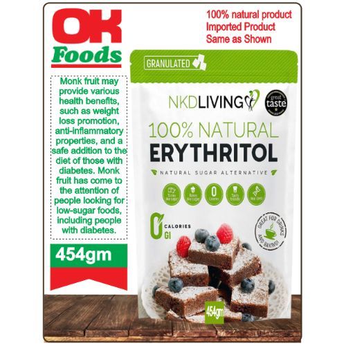 NKD Living 100% Natural Erythritol 454gm Granulated Zero Calorie Sugar Replacement
