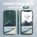 Jizetin for OPPO F19 Pro / A94 Case Mount Fuji Design Side Design Phone Case Square Edge Pattern Liquid Silicone Cases Full Cover Camera Shockproof Protective Case. 