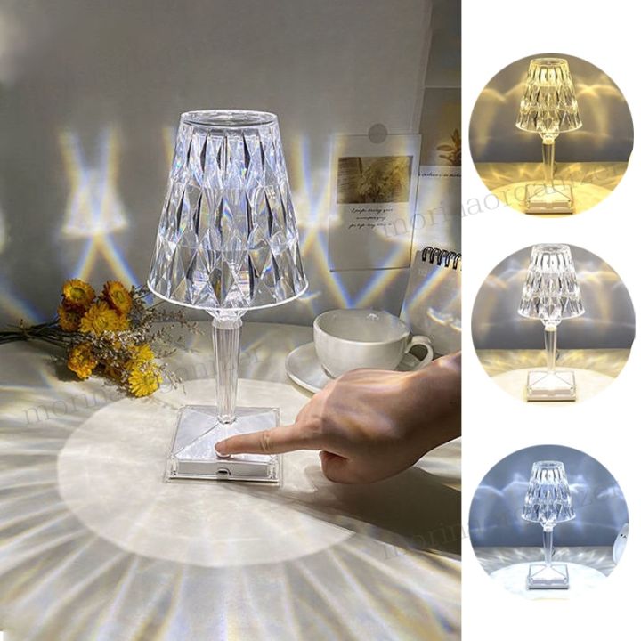 Led 3 in 1 Diamond Table Lamp Rechargeable Night Lights Crystal Projection Desk Lamps