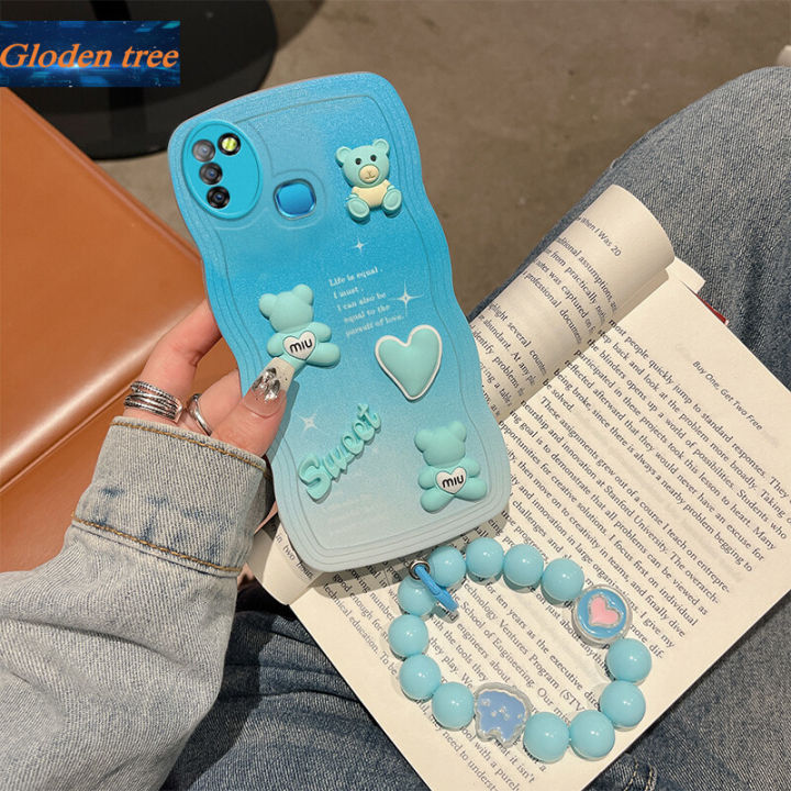 For Infinix Smart 5 Hot 10 Lite X657 X657B X657C 4 4C 6 7 8 HD Pro Plus 9 Hot 40i 40 Pro 50i tecno spark 20 Note 12 G96 X670 HOT 8 9 10 11 12 Play 12 Pro 12i 30 Play 30i Case Cute Cartoon 3D Love Heart Bear + Bracelet Premium Gradient Soft Phone Case