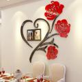 Rose Flower 3D Wooden Wall Stickers Set, Multi-Piece Decorative DIY Frame Poster for Bedroom & Living Room. 
