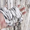 Silver Metallic Tinsel Foil Fringe Curtains 3.2ft x 6.5ft Backdrop Photo Booth Silver Metallic Foil Curtain for Birthday, Wedding, Bridal Shower, Baby Shower, Anniversary Party Decoration. 