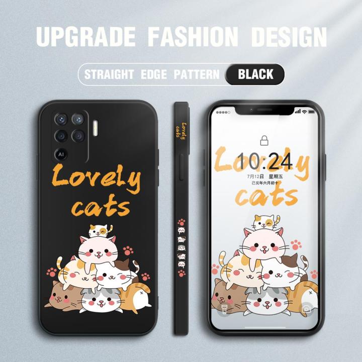 Jizetin for OPPO F19 Pro / A94 Case Side Design Phone Cover Lovely Cat Animals Print Edges Small Pattern Liquid Silicone INS Style Trend Case