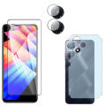 Pack of 3 - Infinix Hot 30 Play NFC Tempered Glass Screen Protector 2.5D Polish Glass+ Back Matte Protector Soft Skin Sheet Protection + Camera Glass Protector Lens Film For infinix hot30 play - Transparent. 