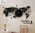 Dotz World Map Wall Clock Wooden Wall Clock Large Modern Design 3D Stickers Hanging Clock Decorative Watch Home Wall Clocks Room Decoration Items. 