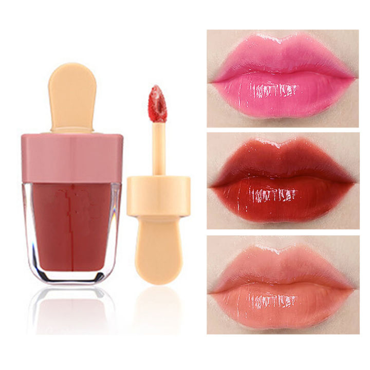 Ice Cream Shape Lip Gloss Liquid Lipstick Lipgloss Long Lasting Waterproof Non-stick Cup Liquid Lipstick Lip Glosses