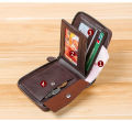 Wallet for Men Bifold Round Zipper Short Wallet for Boys Brown. 