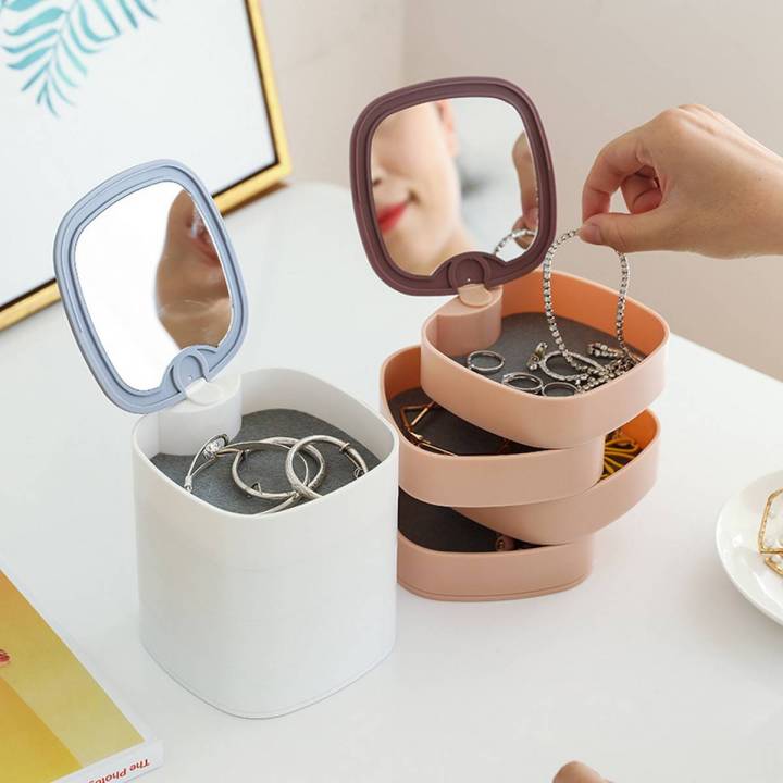 Jewelry Organizer Box with Mirror Rotating 360 Degree Rotating